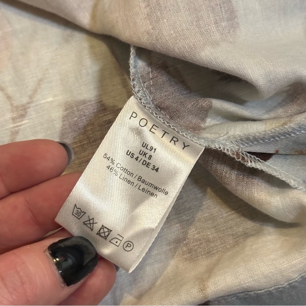 POETRY Linen Cotton Print Long Sleeve Button Down Mandarin Collar Blouse Size 4 - Picture 9 of 10